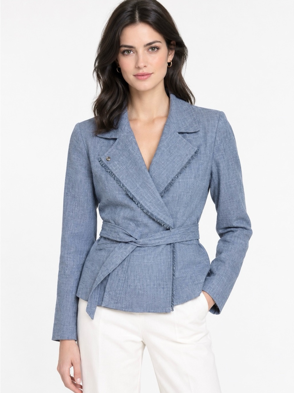 $248 Banana Republic Fringe Cropped Jacket Blazer Wrapped Buttoned Size 4 Modern